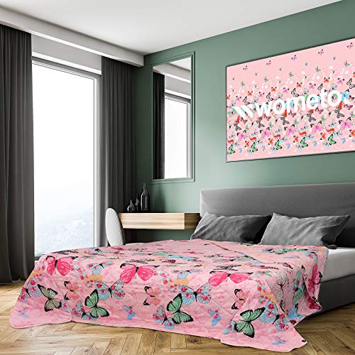 XXL Tagesdecke 220x240 cm OekoTex - Schmetterlinge gesteppt rosa blau grün Decke Bett Überwurf Wohndecke Steppdecke Landhaus-Stil Barock modern bunt von wometo