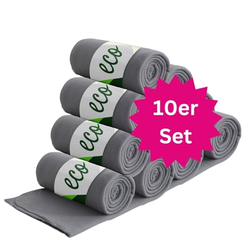 wometo 10er Vorteilspack Eco Fleecedecke aus 100% recyceltem Material + OekoTex geprüft 130x160 ca. 400 g - grau mit Anti-Pilling und Kettelrand grau von wometo