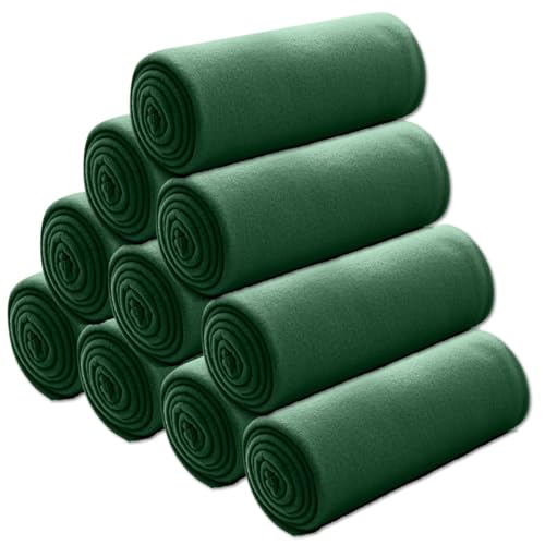 wometo 10er Vorteilspack Fleecedecke oekoTex 130x160 cm ca. 400g schwer mit Anti-Pilling und Kettelrand dunkelgrün von wometo