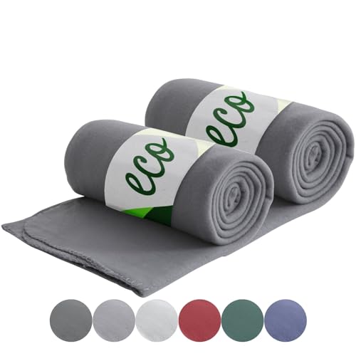 wometo 2er Set Eco Fleecedecken aus 100% recyceltem Material + OekoTex geprüft 130x160 cm ca. 400 g - grau schwer mit Anti-Pilling und Kettelrand von wometo