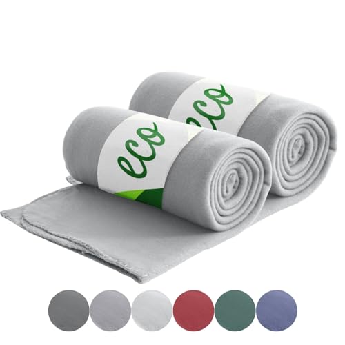 wometo 2er Set Eco Fleecedecken aus 100% recyceltem Material + OekoTex und GRS Zertifiziert 130x160 cm ca. 400 g - hellgrau mit Anti-Pilling und Kettelrand von wometo