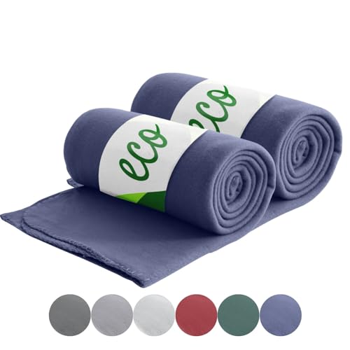 wometo 2er Set Eco Fleecedecken aus 100% recyceltem Material + OekoTex und GRS Zertifiziert 130x160 cm ca. 400 g - dunkelblau schwer mit Anti-Pilling und Kettelrand von wometo