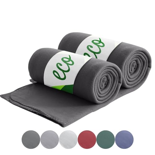 wometo 2er Set Eco Fleecedecken aus 100% recyceltem Material + OekoTex und GRS Zertifiziert 130x160 cm ca. 400 g - dunkelgrau schwer mit Anti-Pilling und Kettelrand von wometo