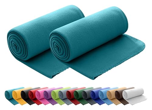 wometo 2er Set Polar Fleecedecke oekoTex 130x160 ca. 400g mit Anti-Pilling und Kettelrand türkis Petrol von wometo