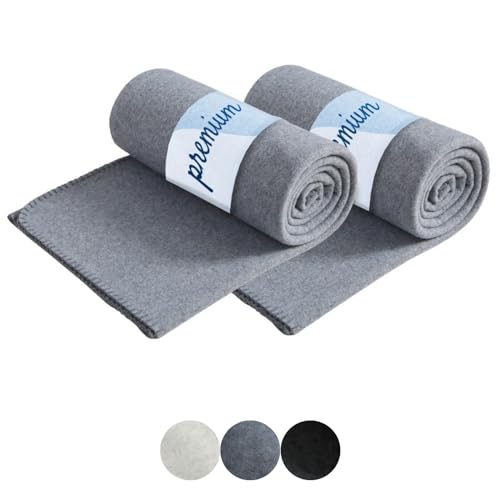 wometo 2er Set Premium Fleecedecke Melange OekoTex 130x160 cm ca. 550g extra dick - grau Melange (Bi-Color) mit Anti-Pilling und Qualitäts-Kettelrand von wometo