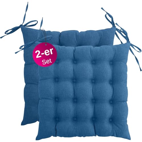 wometo 2er Set Sitzkissen Stuhl 40x40 Oeko-TEX - türkis blau Sitzpolster Stuhlkissen mit Bändern/Schleifen für Indoor und Outdoor (2 Stück) von wometo