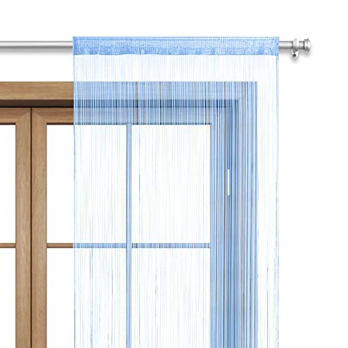 wometo Fadenvorhang Türvorhang Fäden 90x245 cm blau hellblau - Stangendurchzug oekoTex kürzbar waschbar Uni einfarbig in vielen bunten Farben von wometo