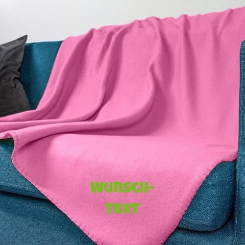 wometo Fleecedecke OekoTex - personalisert mit Name oder Wunschtext hochwertiger Flock-Druck - 130x160 ca. 400g wertiges Gewicht mit Anti-Pilling Kettelrand rosa von wometo