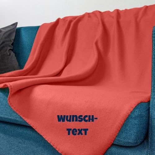 wometo Fleecedecke OekoTex - personalisert mit Name oder Wunschtext hochwertiger Flock-Druck - 130x160 ca. 400g wertiges Gewicht mit Anti-Pilling Kettelrand rot von wometo