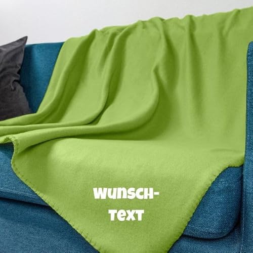 wometo Fleecedecke OekoTex - personalisert mit Name oder Wunschtext hochwertiger Flock-Druck - 130x160 ca. 400g wertiges Gewicht mit Anti-Pilling Kettelrand grün von wometo