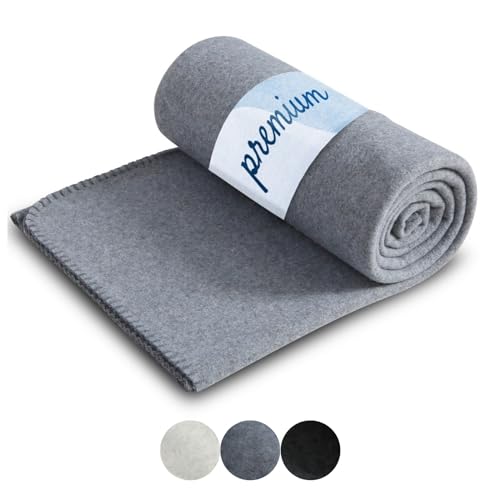 wometo Premium Fleecedecke Melange OekoTex 130x160 cm ca. 550g extra dick - grau Melange (Bi-Color) mit Anti-Pilling und Qualitäts-Kettelrand von wometo