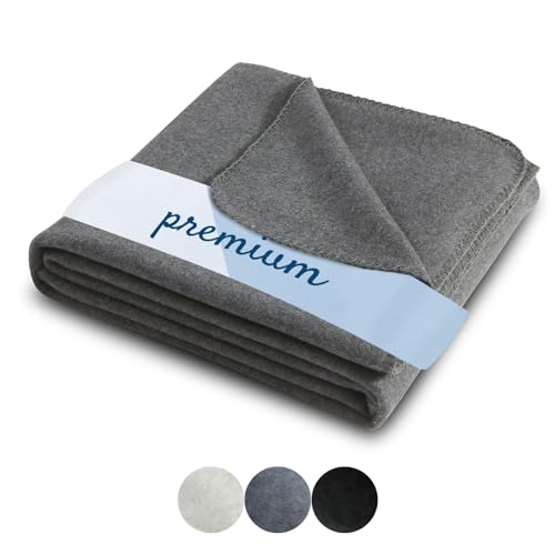 wometo Premium Fleecedecke Melange OekoTex 140x190 cm ca. 700g extra dick - dunkelgrau Melange (Bi-Color) mit Anti-Pilling und Qualitäts-Kettelrand von wometo