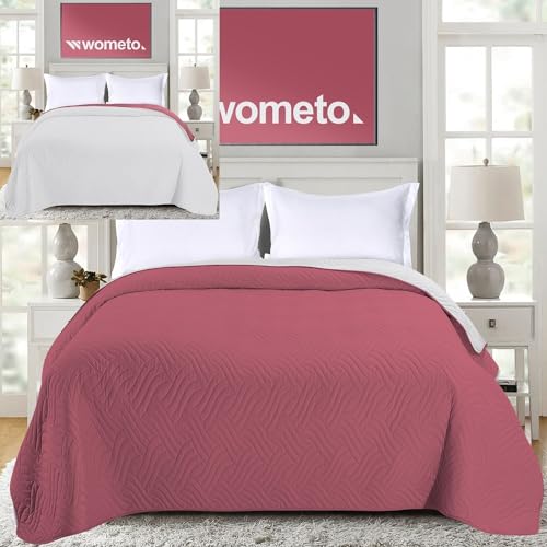 wometo Tagesdecke 170x210 cm OekoTex - Microfaser-Bezug rosa hellgrau wattiert gesteppt Wende-Design XXL Sofa Couch Bett Bettüberwurf von wometo