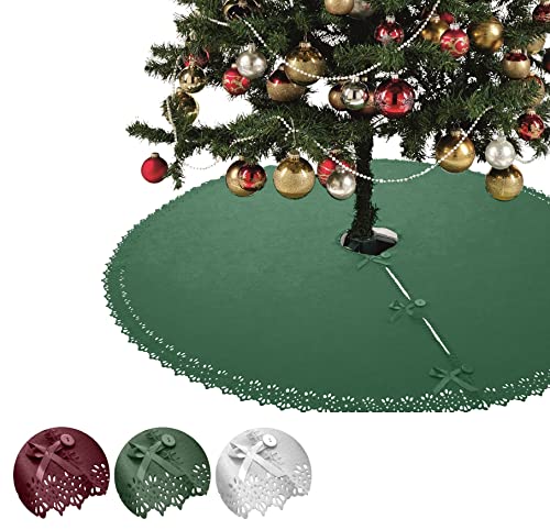 wometo XXL Weihnachtsbaumdecke oekoTex 120 cm rund Fleece mit Knöpfen und Satinbänder rund grün dunkelgrün Christbaum Christbaumdecke Tannenbaumdecke von wometo