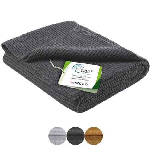 wometo eco-line Strickdecke 140x190 - GRS Zertifiziert 60% recycelt Oeko-TEX dunkelgrau melierte Kuscheldecke von wometo