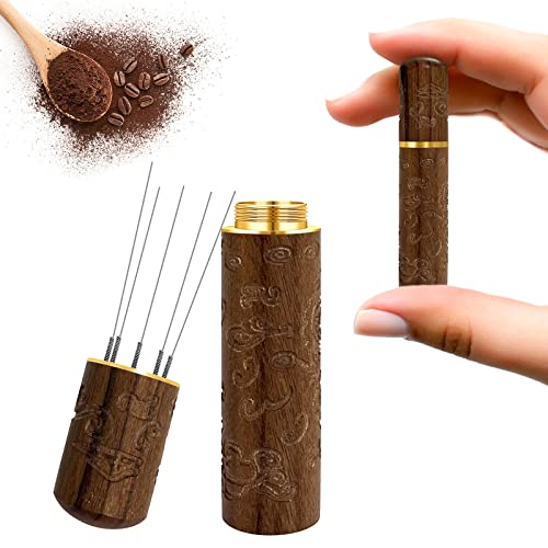 wonderforday Kaffee Distributor,Aluminium Wdt Tool Espresso Kaffeerührer Werkzeug Espresso mit 8 0.25mm feine Edelstahlnadeln, Kaffee Zubehör, Espresso Kaffeerührer mit Holz Griff ﻿ von wonderforday