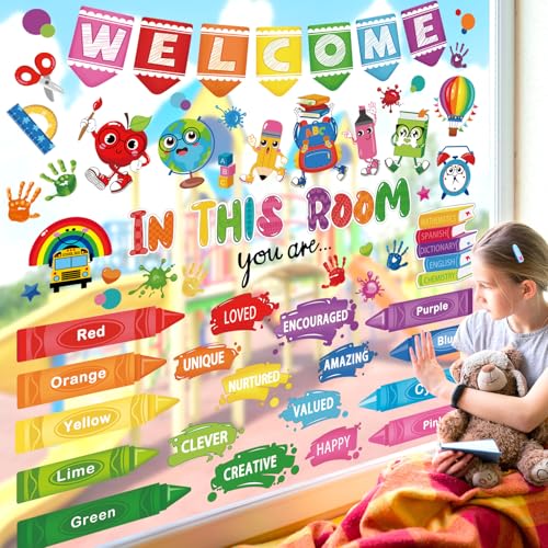 wondever Fenstersticker Buntstift Farben Kinder Fenster Aufkleber Sprüche und Zitate Inspirierende Fensterbilder Fensteraufkleber Anti-Kollision Doppelseitig Glasaufkleber Glas Deko von wondever