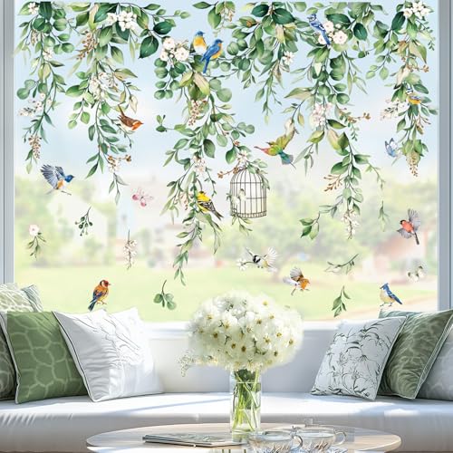wondever Fenstersticker Sommer Hängende Rebe Fenster Aufkleber Blätter Grüne Pflanzen Fensterbilder Fensteraufkleber Anti-Kollision Doppelseitig Glasaufkleber Glas Deko von wondever