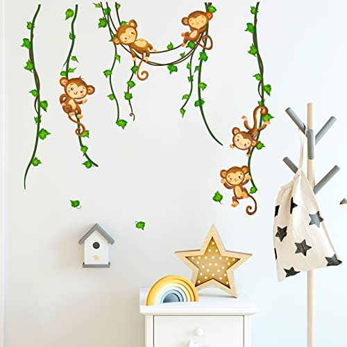 wondever Wandtattoo Affe Lianen Wandaufkleber Affen Rebe Tiere Baum Wandsticker Wanddeko für Jungen Kinderzimmer Babyzimmer Schlafzimmer von wondever