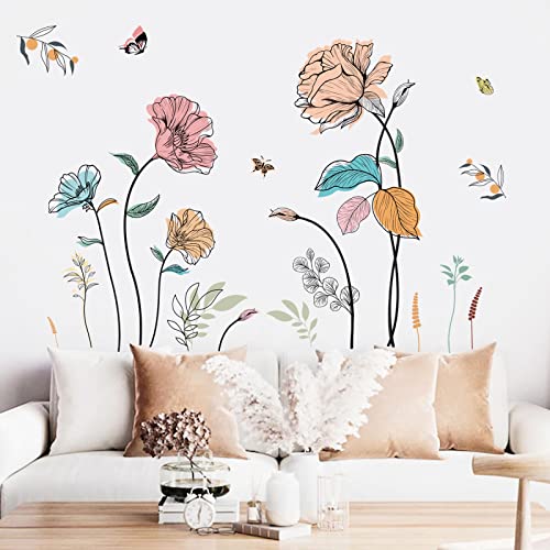 wondever Wandtattoo Aquarell Blumen Wandaufkleber Blütenzweig Garten Blumen Wandsticker Wanddeko für Wohnzimmer Schlafzimmer Sofa Hintergrund von wondever