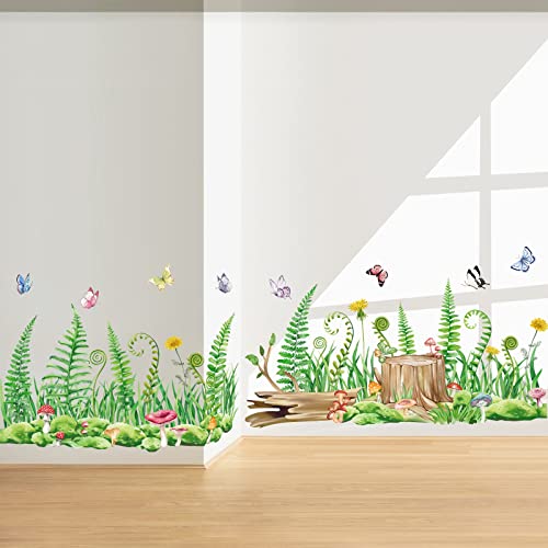 wondever Wandtattoo Blumenwiese Farn Wandaufkleber Grüne Wiese Gras Bordüre Wandsticker Wanddeko für Wohnzimmer Schlafzimmer von wondever