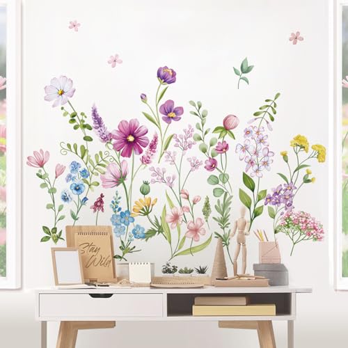 wondever Wandtattoo Garten Blumen Lila Wandaufkleber Wildblume Pflanzen Wandsticker Wanddeko für Wohnzimmer Schlafzimmer Sofa Hintergrund von wondever