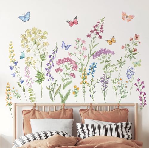 wondever Wandtattoo Garten Blumen Wandaufkleber Bunt Blume Schmetterlinge Wandsticker Wanddeko für Wohnzimmer Schlafzimmer Kinderzimmer von wondever