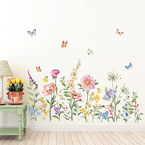 wondever Wandtattoo Garten Blumen Wandaufkleber Mohn Pfingstrose Rosa Blumen Wandsticker Wanddeko für Wohnzimmer Schlafzimmer Fenster von wondever