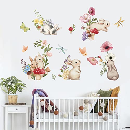 wondever Wandtattoo Hase Kinderzimmer Wandaufkleber Hase Mädchen Blume Wandsticker Wanddeko für Babyzimmer Schlafzimmer Wohnzimmer von wondever