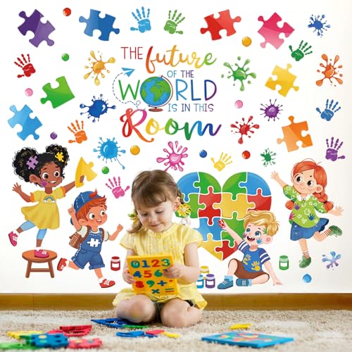 wondever Wandtattoo Lesen Kinder Autismus Wandaufkleber Sprüche und Zitate Inspirierende Handabdrücke Stichsäge Bunt Wandsticker Wanddeko für Klassenzimmer Lesen Ecke von wondever
