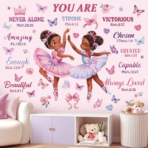 wondever Wandtattoo Mädchen Ballerina Wandaufkleber Ballett Tänzerin Schmetterling Rosa Wandsticker Wanddeko für Kinderzimmer Mädchen Babyzimmer Schlafzimmer von wondever