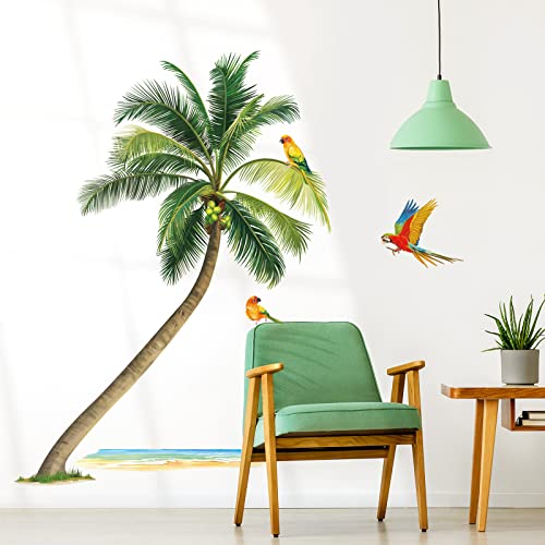 wondever Wandtattoo Palme Baum Wandaufkleber Tropische Pflanzen Papagei Wandsticker Wanddeko für Wohnzimmer Schlafzimmer Sofa Hintergrund Bad von wondever