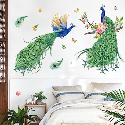 wondever Wandtattoo Pfau Pfauenfeder Wandaufkleber Vögel Blume AST Baum Wandsticker Wanddeko für Schlafzimmer Wohnzimmer TV Wand von wondever