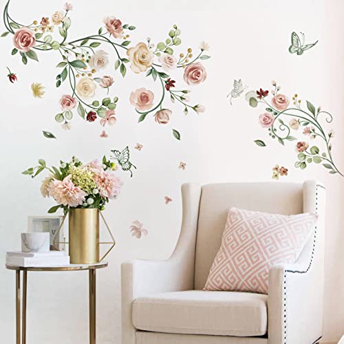 wondever Wandtattoo Rose Blumen Hängende Wandaufkleber Aquarell Rosen Wandsticker Wanddeko für Wohnzimmer Schlafzimmer Sofa Hintergrund von wondever