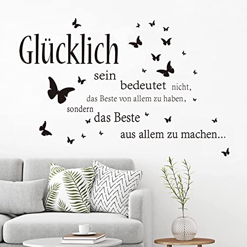 wondever Wandtattoo Sprüche Glücklich Wandaufkleber Zitate Inspirierende Schwarze Wandsticker Wanddeko für Schlafzimmer Wohnzimmer von wondever
