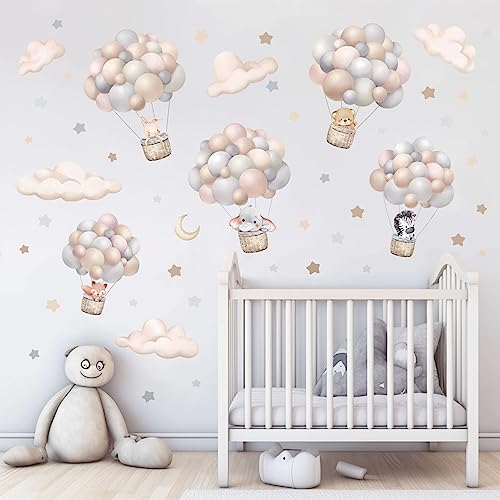 wondever Wandtattoo Tiere Ballon Wandaufkleber Heißluftballon Elefant Wolken Sterne Wandsticker Wanddeko für Kinderzimmer Babyzimmer Schlafzimmer von wondever