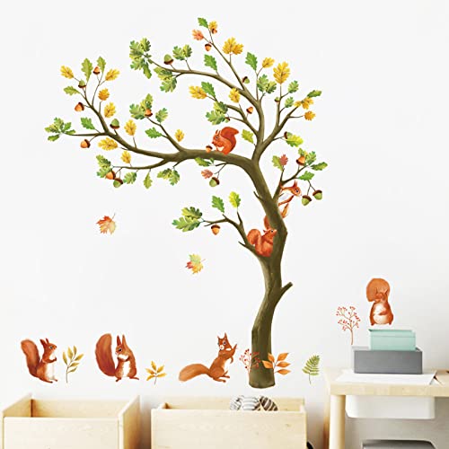 wondever Wandtattoo Tiere Baum Wandaufkleber Waldtiere Eichhörnchen Wandsticker Wanddeko für Kinder Babyzimmer Schlafzimmer Wohnzimmer von wondever