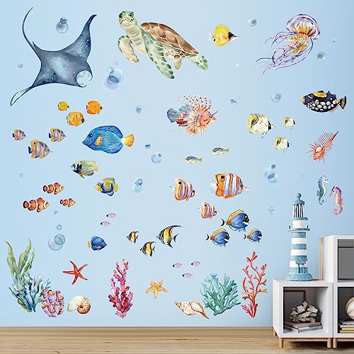 wondever Wandtattoo Unter dem Meer Meeresschildkröten Wandaufkleber Tropischer Fische Unterwasserwelt Wandsticker Wanddeko für Kinderzimmer Babyzimmer Badezimmer von wondever