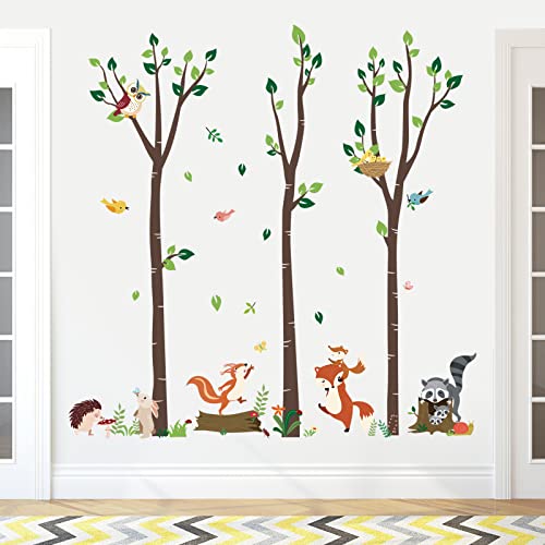 wondever Wandtattoo Waldtiere Birke Baum Groß Wandaufkleber Fuchs Eichhörnchen Wandsticker Wanddeko für Kinderzimmer Babyzimmer (H:175cm) von wondever