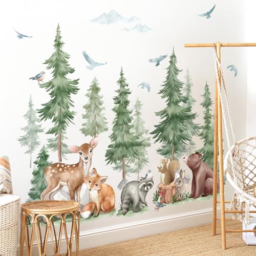 wondever Wandtattoo Waldtiere Kinderzimmer Wandaufkleber Baum Groß Reh Fuchs Bär Wandsticker Wanddeko für Kinderzimmer Babyzimmer Schlafzimmer von wondever