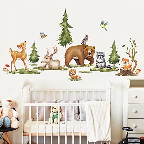 wondever Wandtattoo Waldtiere Wandaufkleber Bär Hirsch Fuchs Bäume Wandsticker Wanddeko für Kinderzimmer Babyzimmer Schlafzimmer von wondever