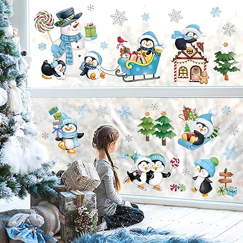 wondever Wandtattoo Weihnachten Pinguine Wandaufkleber Schneemann Schneeflocken Weihnachten Fenster Wandsticker Wanddeko für Weihnachten Party Fenster Weihnachtsdeko von wondever