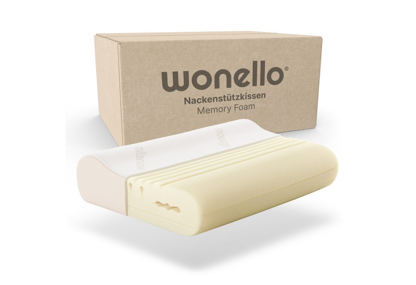 Nackenstützkissen Premium orthopädisches Kissen, wonello, Füllung: Memory Foam, Seitenschläfer, Rückenschläfer, Tencel Bezug waschbar bei 60°C, ergonomisches Nackenkissen härte- und höhenverstellbar von wonello