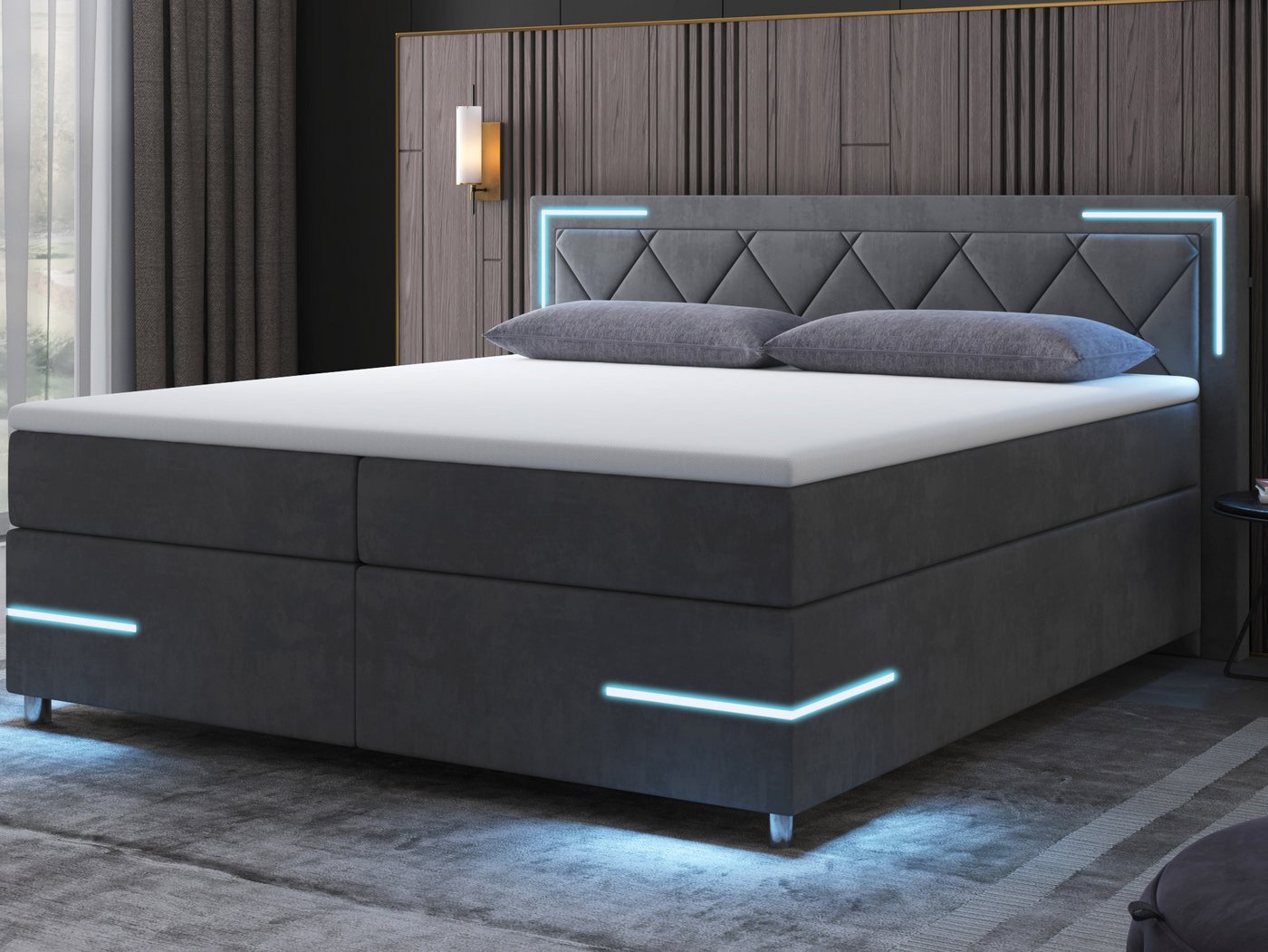 wonello Boxspringbett Arizona, mit LED Beleuchtung und Topper, wahlweise mit Bettkasten wonello Boxspringbett Arizona, mit LED Beleuchtung und Topper, wahlweise mit Bettkasten von wonello