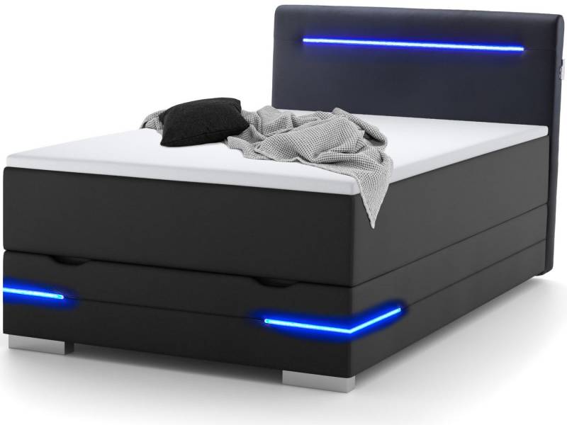 wonello Boxspringbett Dallas, inkl. LED-Beleuchtung, Bettkasten, 2x USB-Anschluss und Topper von wonello