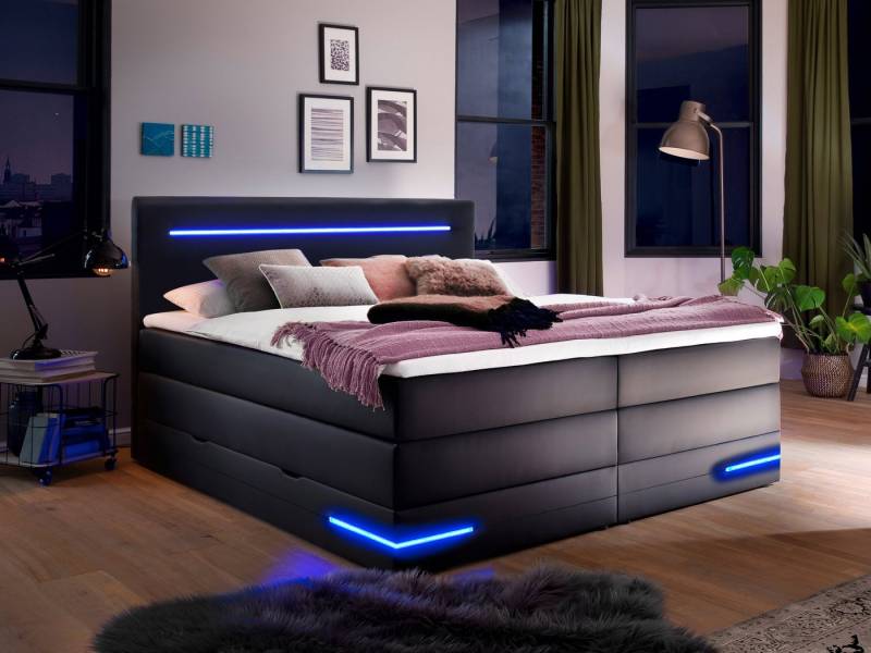 wonello Boxspringbett Daytona, mit LED Beleuchtung und Topper, wahlweise mit Bettkasten von wonello
