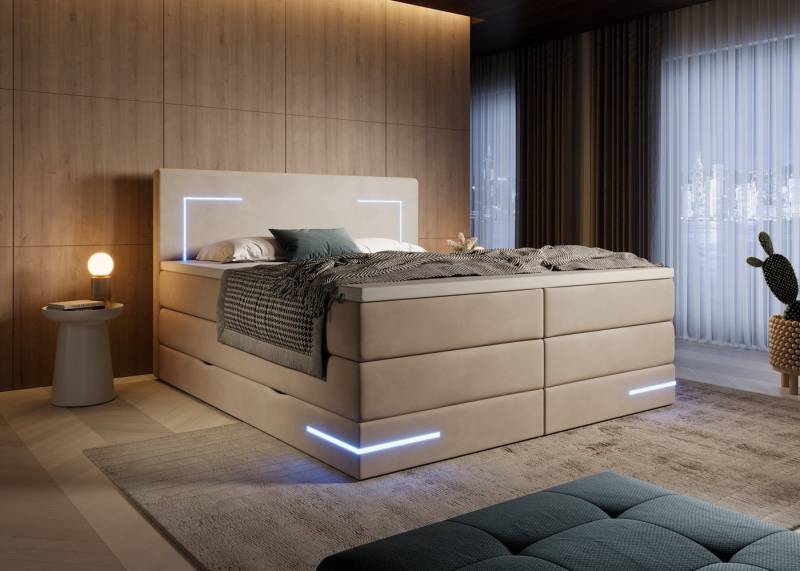 wonello Boxspringbett Detroit, Samt Bett mit LED Beleuchtung, Bettkasten und Topper wonello Boxspringbett Detroit, Samt Bett mit LED Beleuchtung, Bettkasten und Topper von wonello