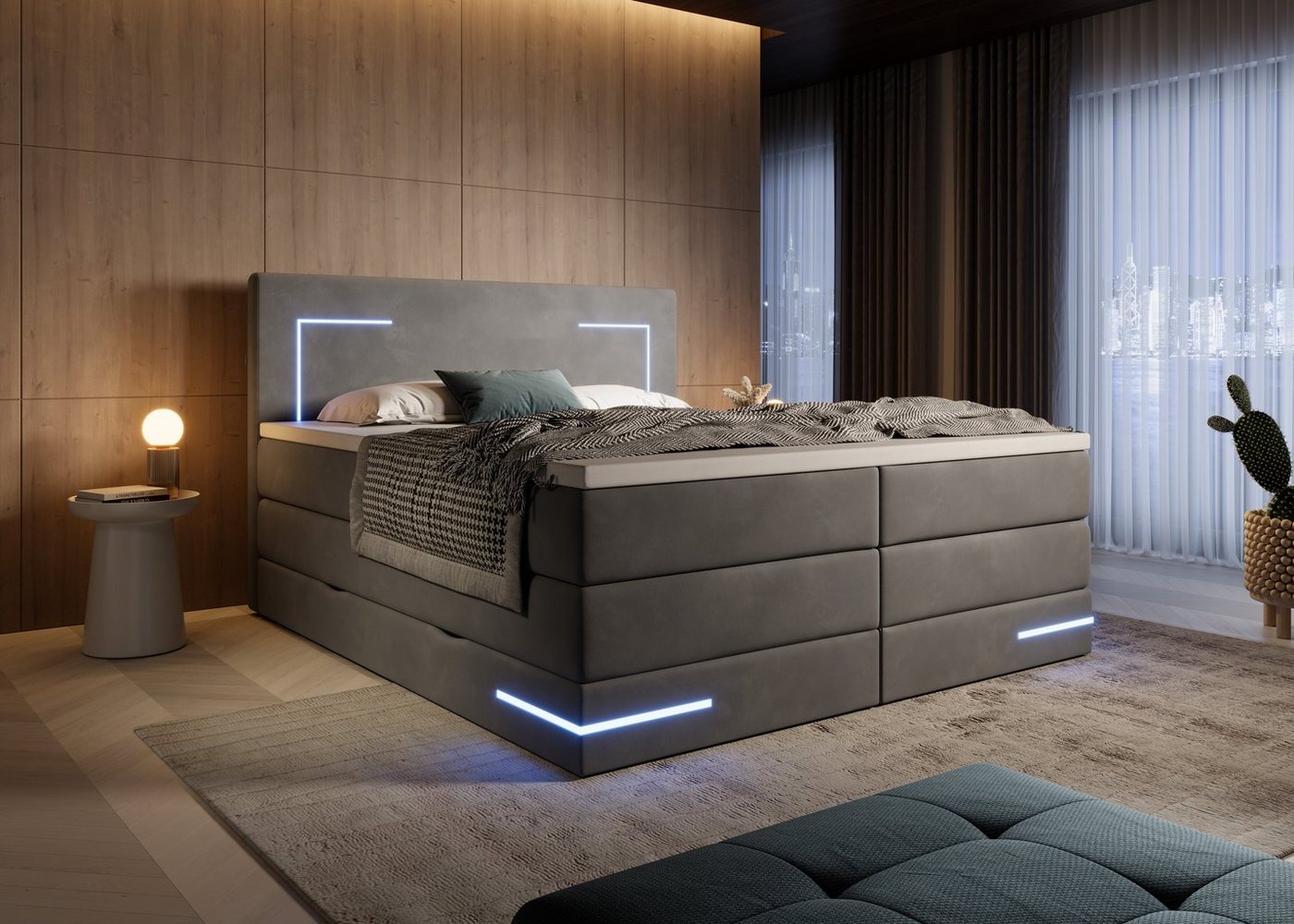 wonello Boxspringbett Detroit 2.0, Samt Bett mit LED Beleuchtung, Bettkasten und Topper wonello Boxspringbett Detroit 2.0, Samt Bett mit LED Beleuchtung, Bettkasten und Topper von wonello