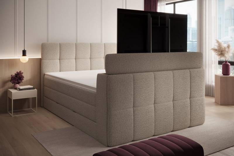 wonello Boxspringbett Madison 3 mit TV-Lift, mit Bettkasten, Taschenfederkern-Matratzen und wonello premium Topper von wonello