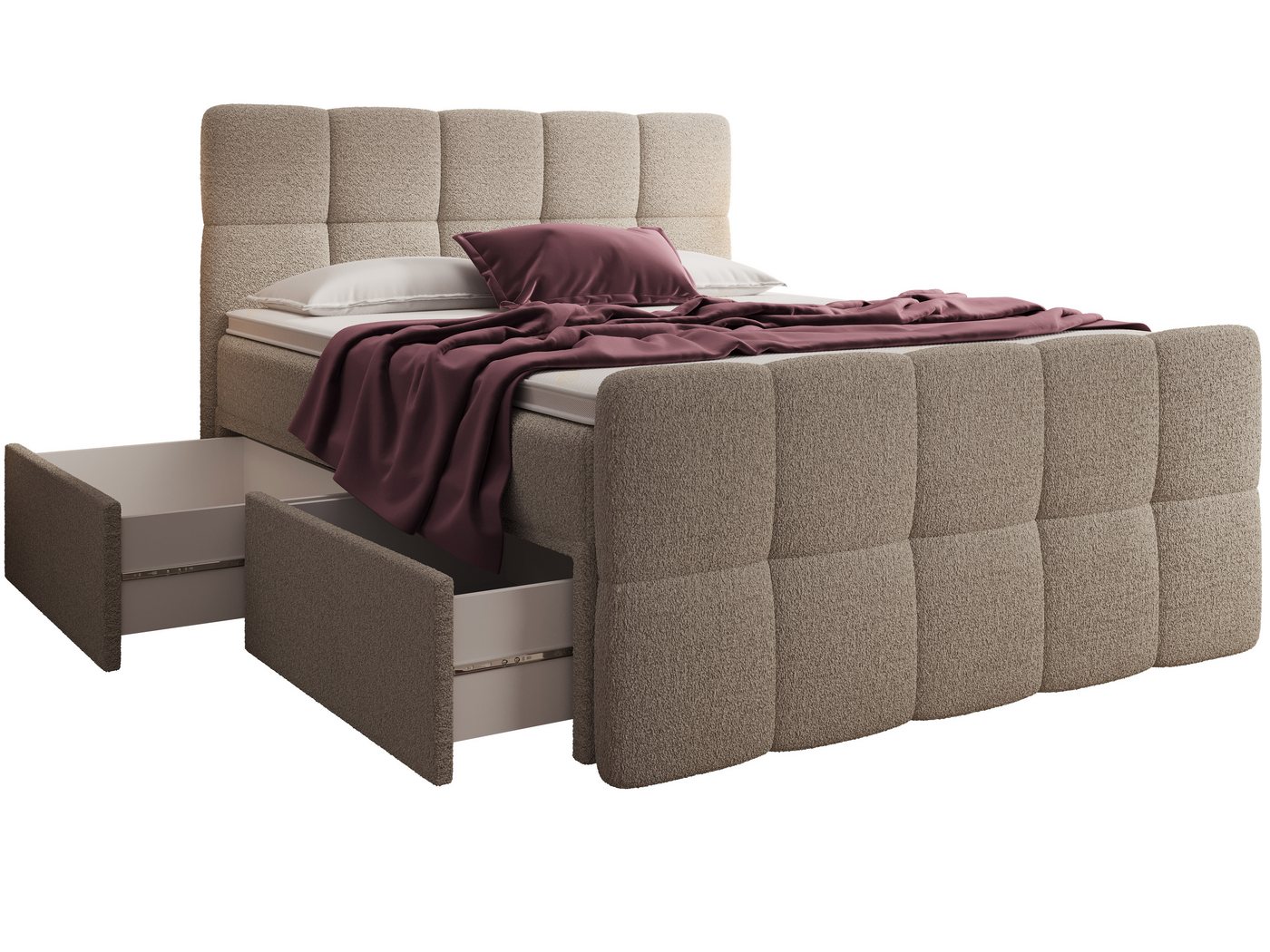 wonello Boxspringbett Madison 4, mit Schubladen (2x), Taschenfederkern-Matratzen und premium Topper von wonello